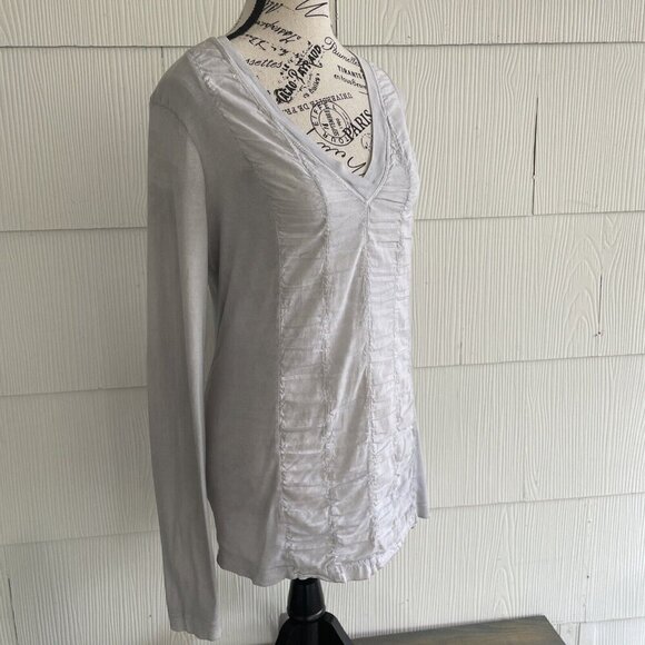 XCVI Sheer Front Legenlook V-Neck Top Long Sleeve - Gray Womens Size L (J6) - Picture 10 of 15